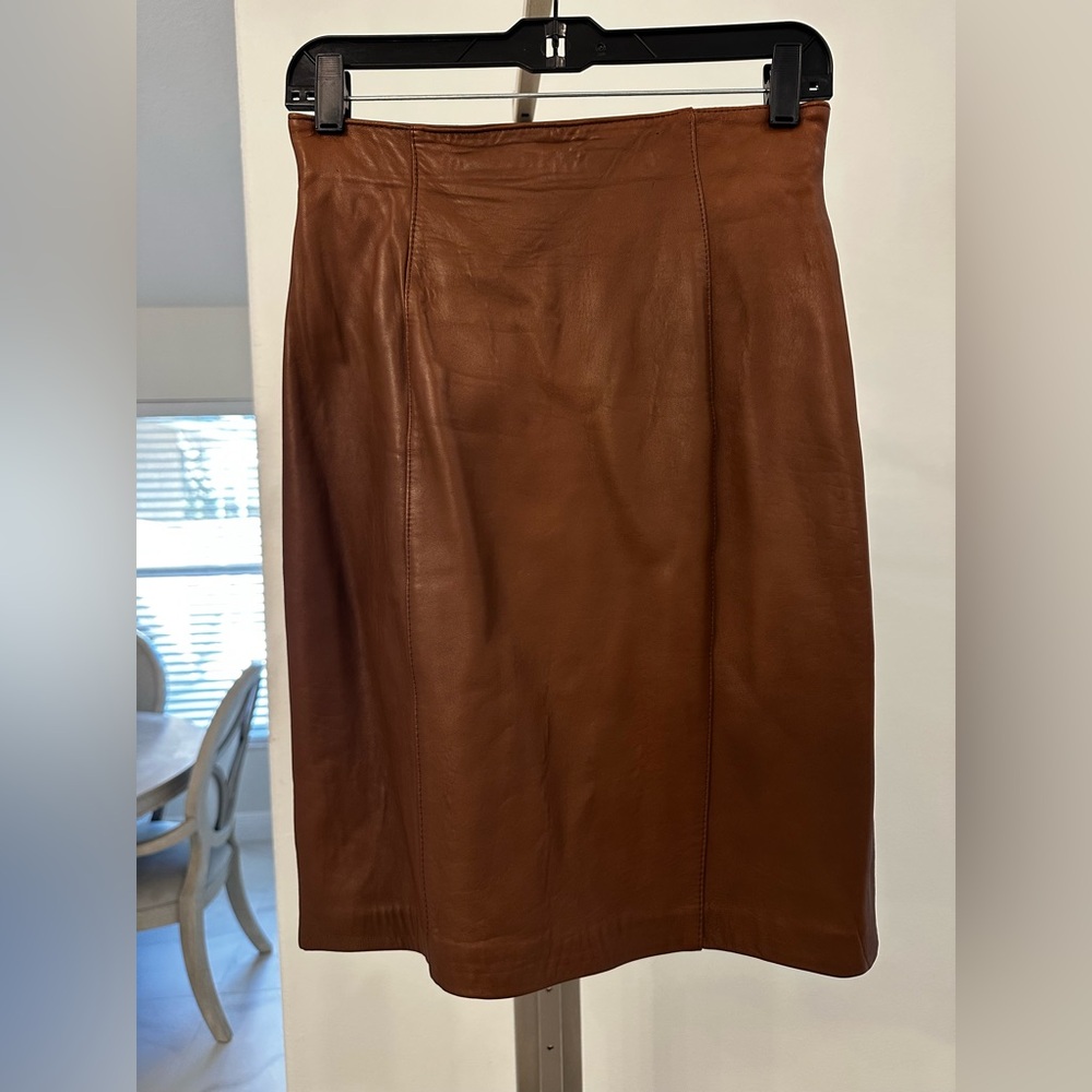 Vintage Lord & Taylor Milk Chocolate Brown Genuine Leather Pencil Skirt